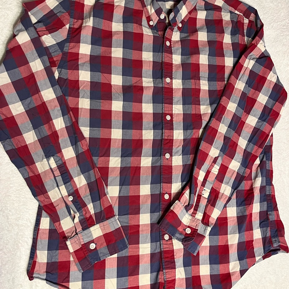 J. Crew Red, Blue & White Plaid Button-Down Shirt